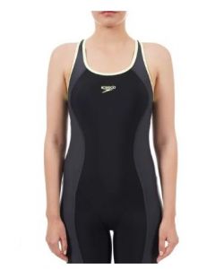 SPEEDO SWIMWEAR RACERBACK WOMEN LEGSUIT WITH FROCK MULTISIZE CHLORINE RESISTANT UPF 50 8FS392C715 Black - Oxid Grey - Bright Zest