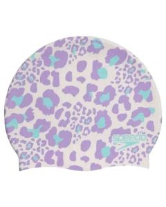 SPEEDO SWIMWEAR  JUNIOR SLOGAN PRINT SILICON SWIMCAP HARD CANDY & MARINE BLUE - 808386D689